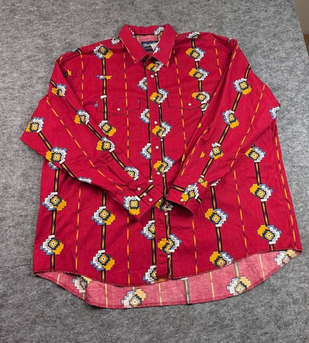 Wrangler 90s Vintage Men's Western Cotton Aztec Brushpopper Shirt Size 2XL
